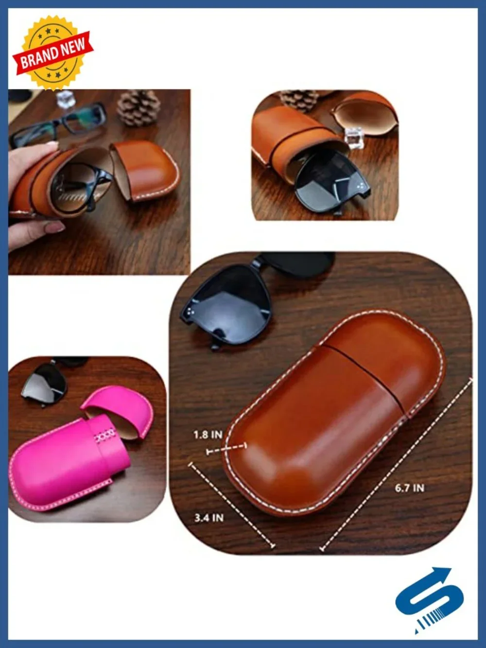 Vintage Cowhide Leather Glasses Case Handmade Anti-Crush Storage Box